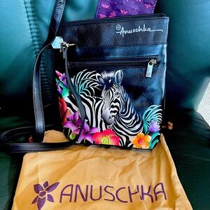 Anuschka Black Leather Crossbody Bag